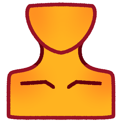 a stylized drawing of a yellow person, cutoff at the middle of the head and chest.